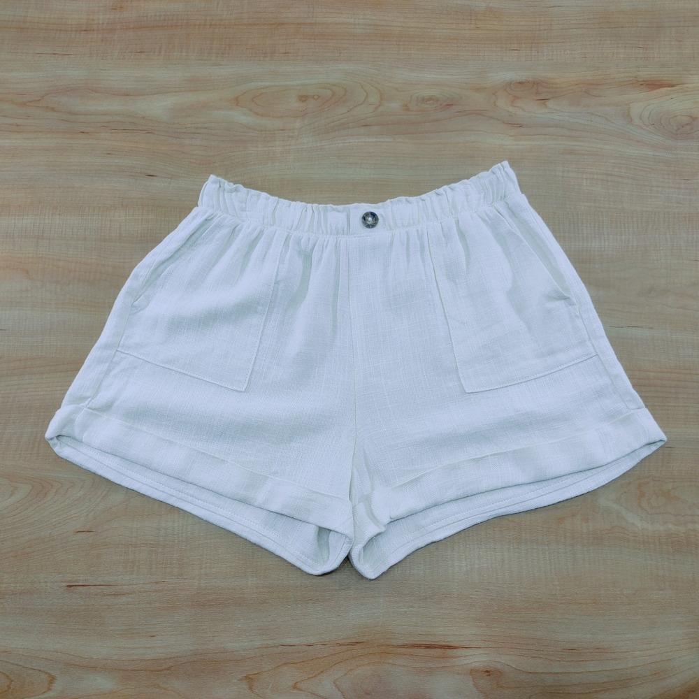 Sienna Sky Womens White Linen Blend Elastic Waist Cuffed Shorts Medium 02CP1181‎